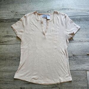 Vintage y2k button v neck shirt sleeve top sz large creamy beige tan Sonoma